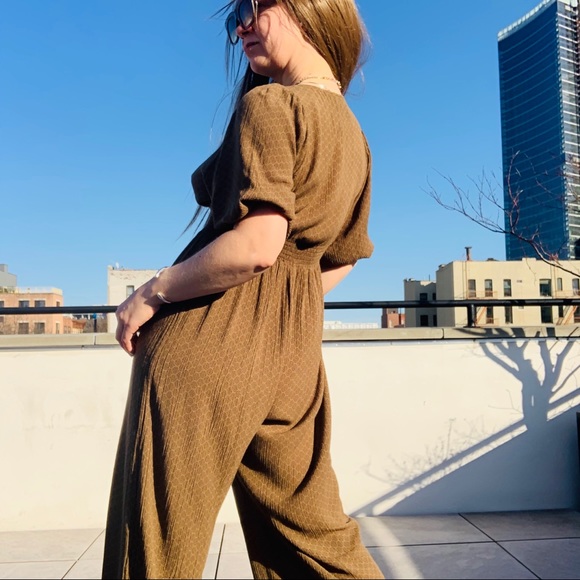 UO Vintage Bell Sleeve V-neck Earthy Jumpsuit Long Legs - Picture 5 of 16